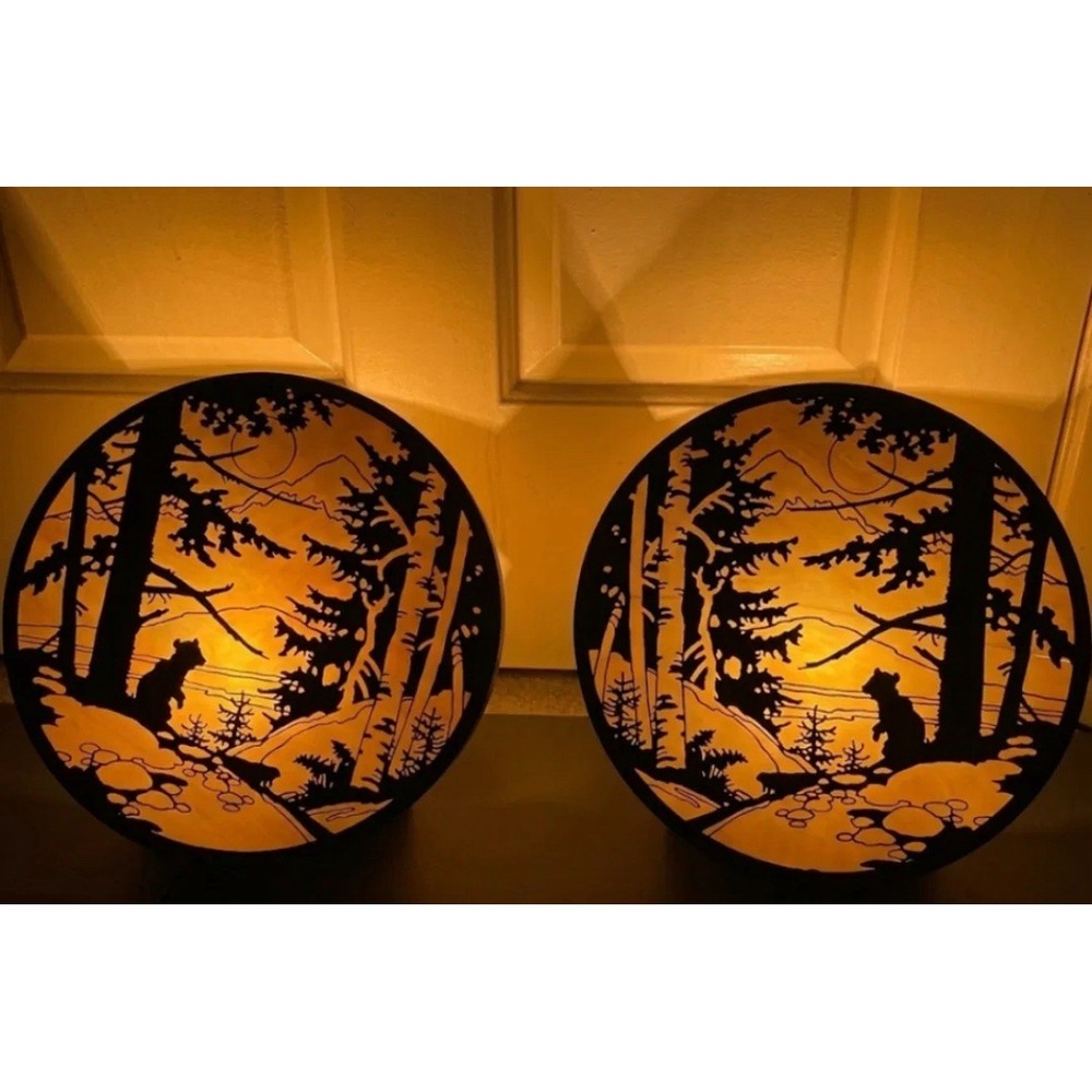 Disney Wilderness Lodge Truewest Bear Ceiling/Wall Light Fixture Prop Pair 1992